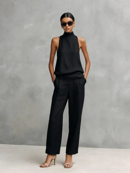 ✨Black Cotton-Linen Two-Piece Set