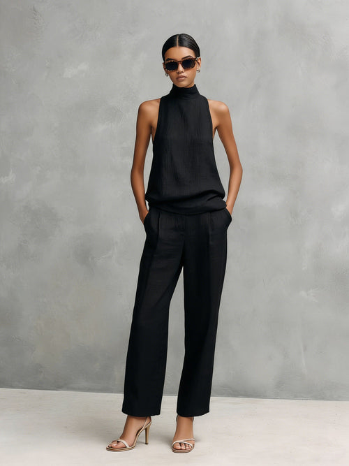✨Black Cotton-Linen Two-Piece Set