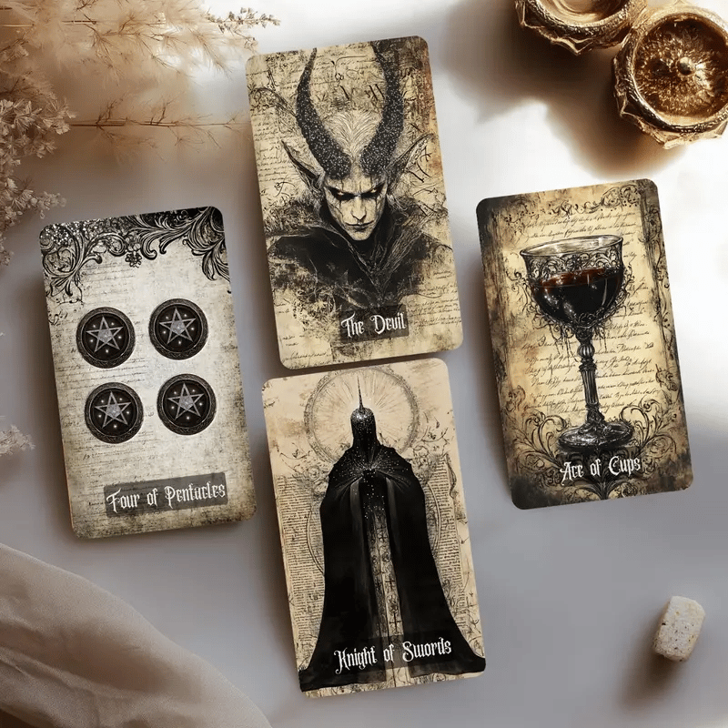 🔥Last Day 49% OFF - 💀🖤Vintage Gothic Tarot Cards Set - 78 Tarot Cards Deck