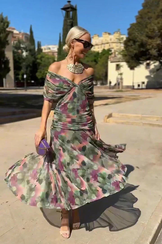 V-Neck Tropical Print Mesh Maxi Dress | Resort Wear 2026