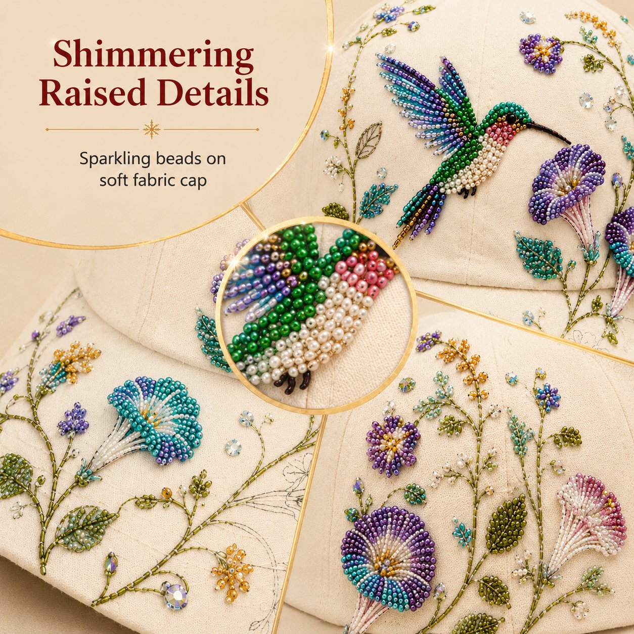 🐦🌸 Premium Hummingbird Garden Beaded Hat DIY Kit | DIY Handmade Floral Cap Decor 🌿🪡✨