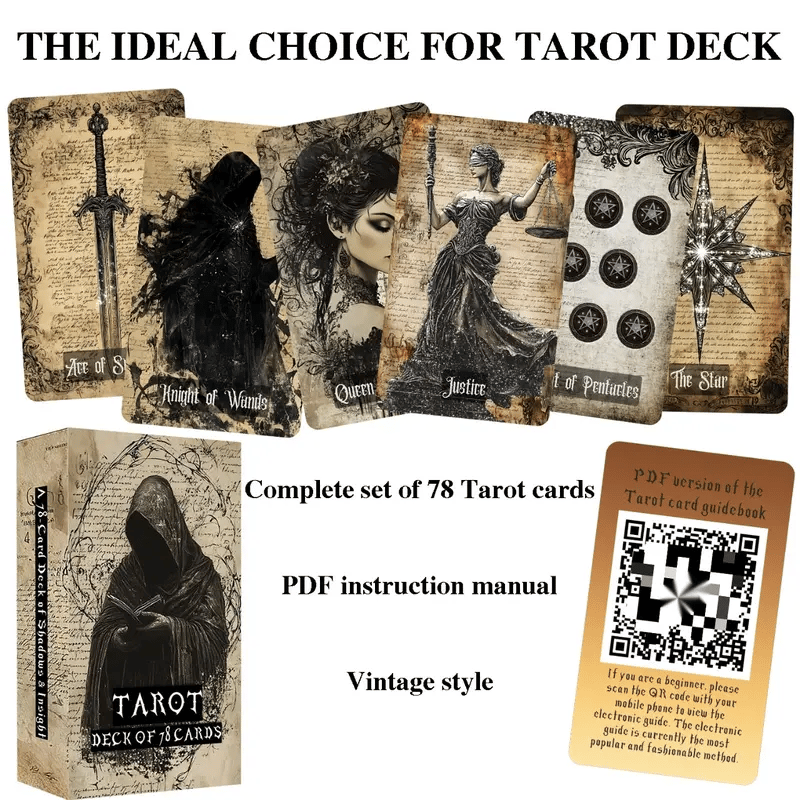 🔥Last Day 49% OFF - 💀🖤Vintage Gothic Tarot Cards Set - 78 Tarot Cards Deck