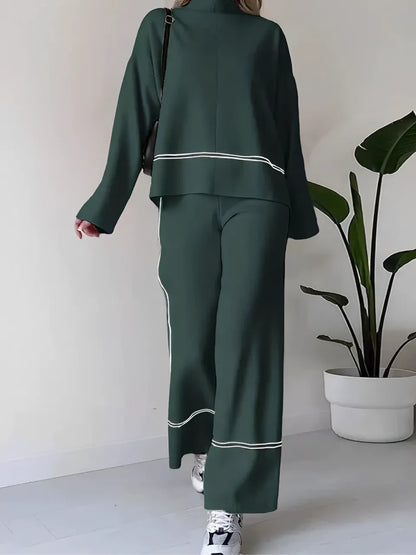 🔥Free shipping on a single 🔥itemKnit Set with High-Neck Mullet Sweater and Comfortable Pants