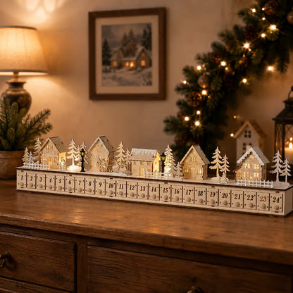 Wooden Village Advent Calendar With Led Glow