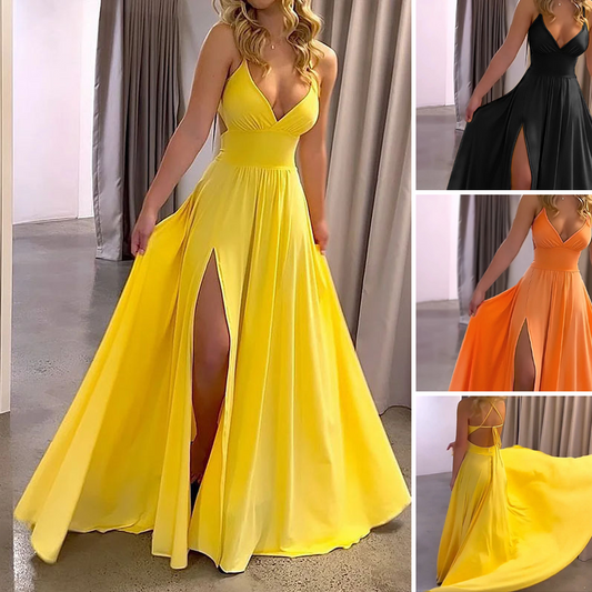 ✨2026 New Arrivals 50% OFF💥V-Neck Spaghetti Strap High Slit Maxi Dress – Flowy Fabric, Elegant Fit & Perfect for Summer Evenings 💃