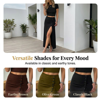 ✨Women's Short Sleeve Top and Slit Midi Skirt Set